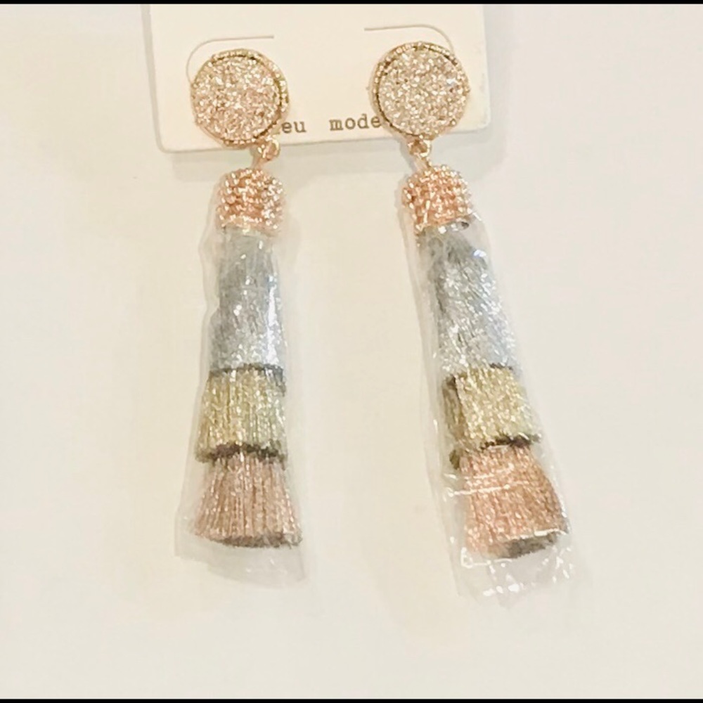 Thread Tassle Druzy Earrings - Picture 3 of 4